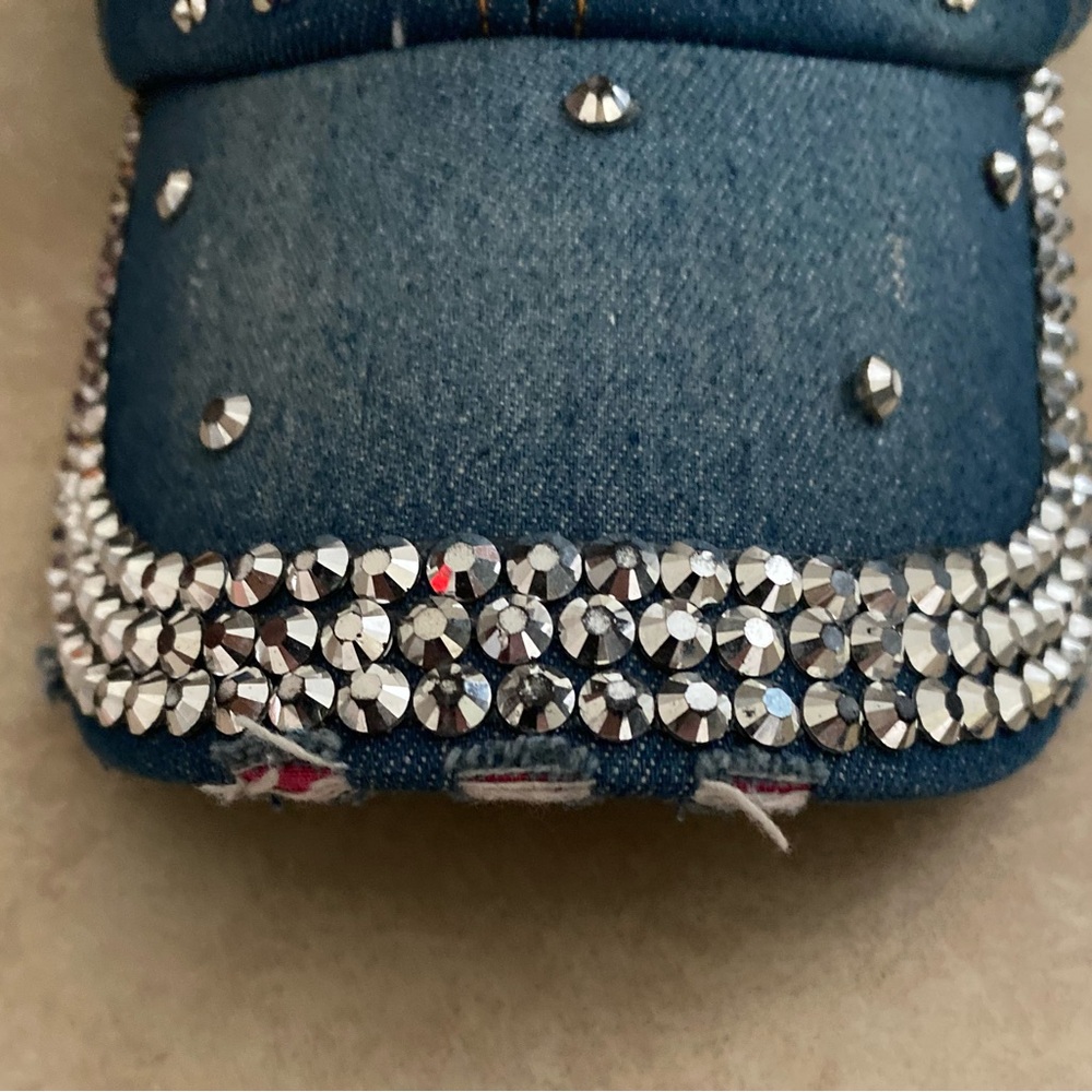 NWOT I Love Trump Blinged Out Denim Cotton Lightly Distressed Adjustable Cap - Picture 2 of 5